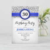 30. Geburtstag Einladung - Silver White Royal Blue (Stehend Vorderseite)