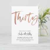 30. Geburtstag Einladung White Rose Gold Dreißig (Stehend Vorderseite)