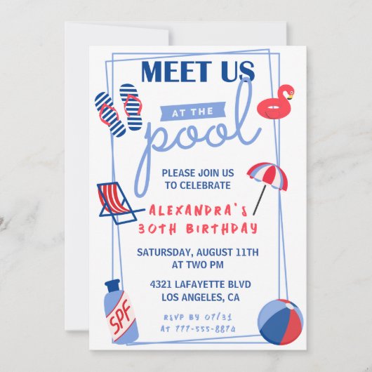 30. Geburtstag Einladungen Pool Party Sommer (Vorderseite)