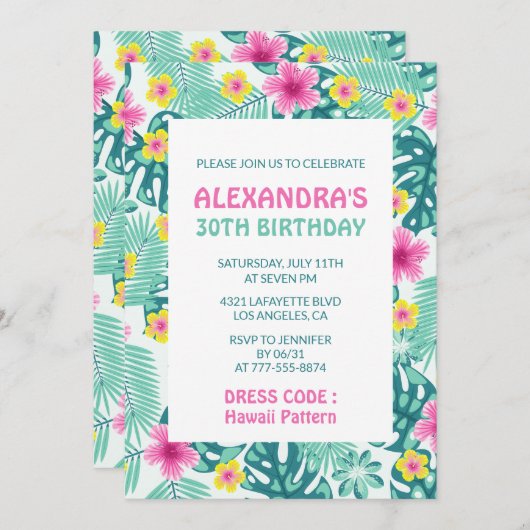 30. Geburtstag Einladungen Tropical Hawaii Muster (Vorne/Hinten)