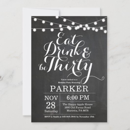 30. Geburtstag Einladungs-Chalkboard Einladung (Vorderseite)