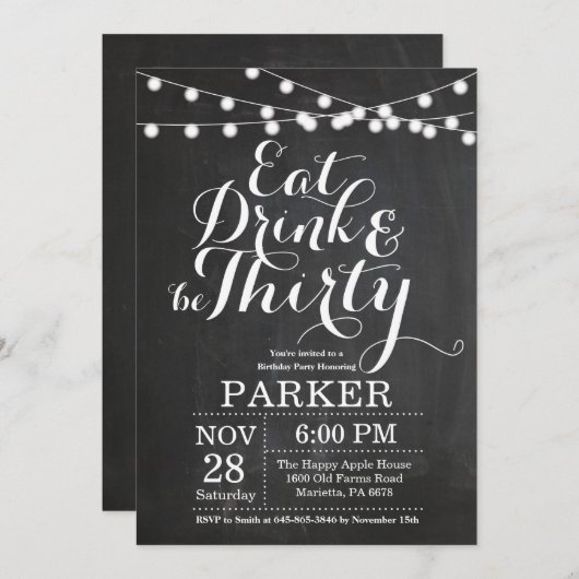 30. Geburtstag Einladungs-Chalkboard Einladung (Vorne/Hinten)