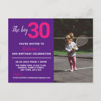 30. Geburtstag Einladungs-Foto-Karte Lila Postkarte