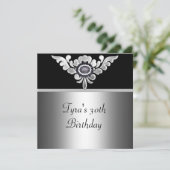 30. Geburtstag Elegant Black Silver White Jewel Einladung (Stehend Vorderseite)