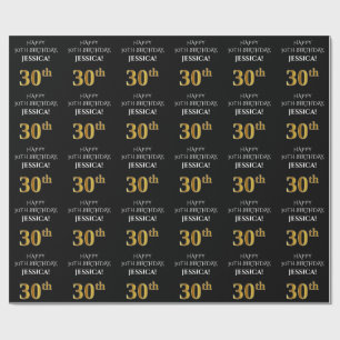 30. Geburtstag: Elegant, schwarz, Imitat Gold Look Geschenkpapier