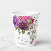 30. Geburtstag, Elegant und Blumen Pappbecher (Rückseite)