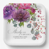 30. Geburtstag, Elegant und Blumen Pappteller (Vorderseite)