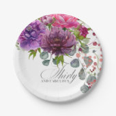 30. Geburtstag, Elegant und Blumen Pappteller (Vorderseite)