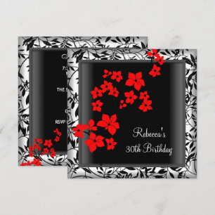 30. Geburtstag Elegante asiatische rote Blumen Wei Einladung
