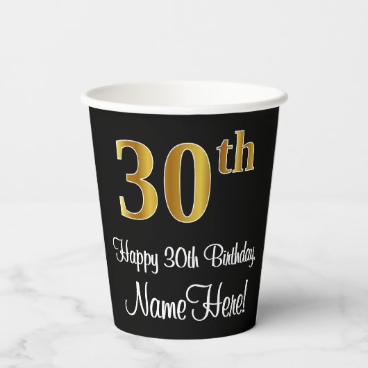 30. Geburtstag - Elegante Luxuriöse Imitate Gold L Pappbecher (Rückseite)