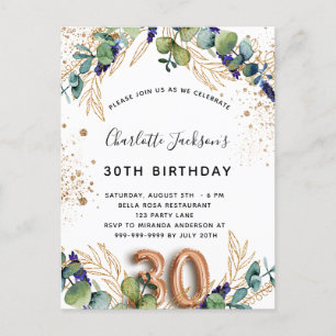 30. Geburtstag Eukalyptus Grün Glitter elegant Einladungspostkarte