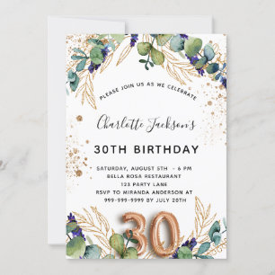 30. Geburtstag Eukalyptusgrün Glitzer elegant Einladung