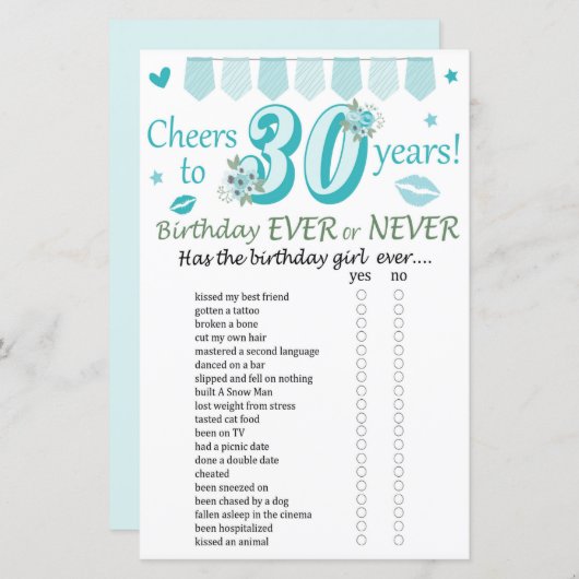 30. Geburtstag Ever oder Nie Game (Vorne/Hinten)