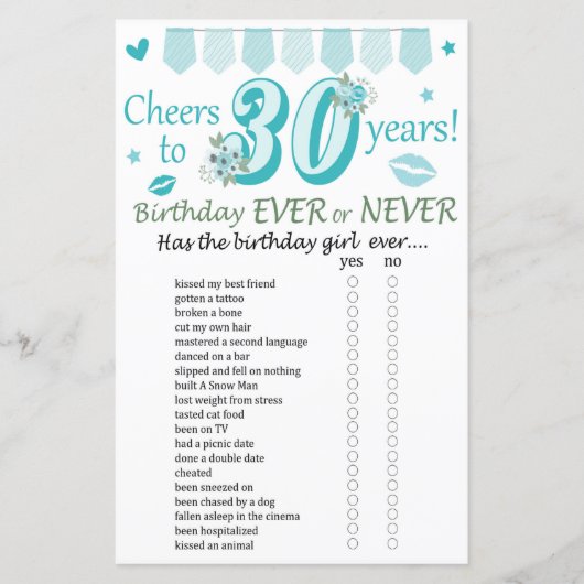 30. Geburtstag Ever oder Nie Game (Vorderseite)