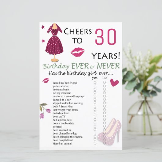 30. Geburtstag Ever oder Nie Game (Stehend Vorderseite)