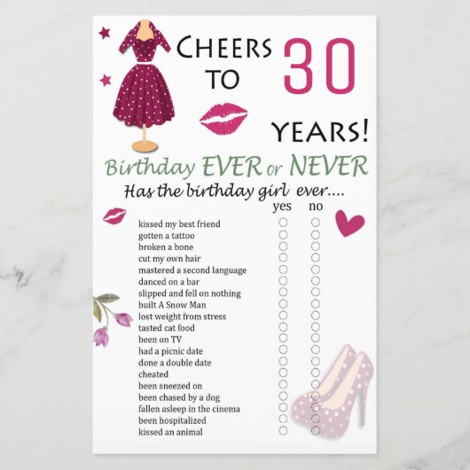 30. Geburtstag Ever oder Nie Game (Vorderseite)