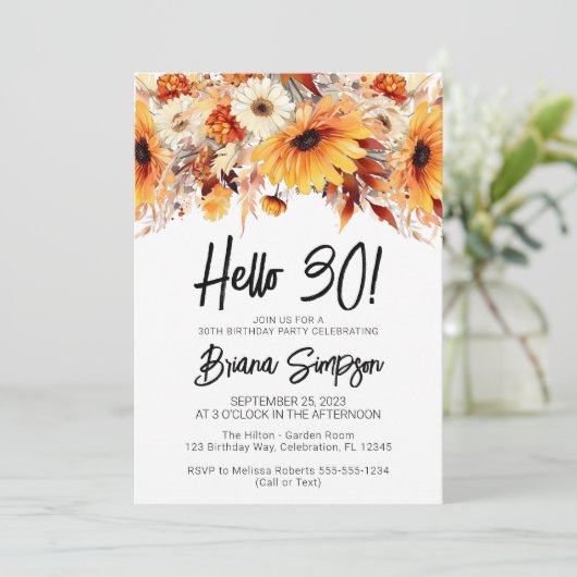 30. Geburtstag Fall Floral Einladung (Stehend Vorderseite)