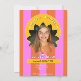 30. Geburtstag farbenfrohes Foto pink gelb trendy Einladung