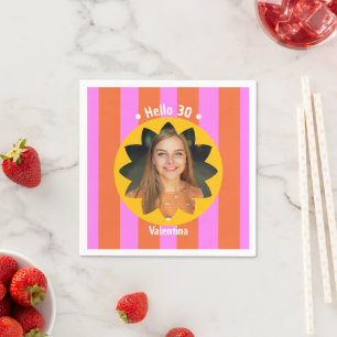 30. Geburtstag farbenfrohes Foto pink gelb trendy Serviette