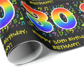 30. Geburtstag: Farbige Musiksymbole, Regenbogen 3 Geschenkpapier (Rolleneckpunkt)