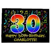 30. Geburtstag - Farbige Musiksymbole, Regenbogen Große Geschenktüte (Rückseite)