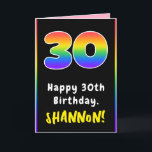 30. Geburtstag: Farbiger Regenbogen # 30, Individu Karte<br><div class="desc">Dieses lustige und fröhliche Geburtstagskartendesign zeigt die Zahl "30" mit einem farbenfrohen Regenbogenspektrum inspiriertes Farbverlaufsmuster, zusammen mit der Meldung "Happy 30th Birthday" und einem bearbeitbaren Empfängernamen. Die Innenseite verfügt über eine individuell anpassbare Geburtstagsgrüßnachricht, oder könnte gelöscht und links werden, wenn eine Nachricht von Hand geschrieben werden soll. Eine fröhliche, bearbeitbare...</div>