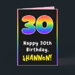 30. Geburtstag: Farbiger Regenbogen # 30, Individu Karte<br><div class="desc">Dieses lustige und fröhliche Geburtstagskartendesign zeigt die Zahl "30" mit einem farbenfrohen Regenbogenspektrum inspiriertes Farbverlaufsmuster, zusammen mit der Meldung "Happy 30th Birthday" und einem bearbeitbaren Empfängernamen. Die Innenseite verfügt über eine individuell anpassbare Geburtstagsgrüßnachricht, oder könnte gelöscht und links werden, wenn eine Nachricht von Hand geschrieben werden soll. Eine fröhliche, bearbeitbare...</div>