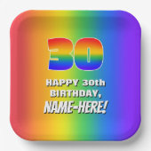 30. Geburtstag: Farbiges, lustiges Regenbogenmuste Pappteller (Vorderseite)