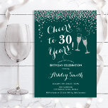 30. Geburtstag - Feiern bis 30 Jahre Grünes Silber Einladung<br><div class="desc">Einladung zum 30. Geburtstag. Bis 30 Jahre! Elegantes Design in smaragdgrün,  weiß und silber. Mit Champagnergläsern,  Script-Schriftart und Glitzer silber Konfetti. Ideal für eine stilvolle 30. Geburtstagsfeier. Personalisieren Sie Ihre persönlichen Daten. Kann für jedes Alter angepasst werden.</div>