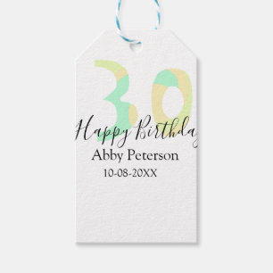30. Geburtstag fett gedruckter Buchstabe Pastellge Geschenkanhänger