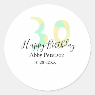 30. Geburtstag fett geschriebene Buchstaben Pastel Runder Aufkleber