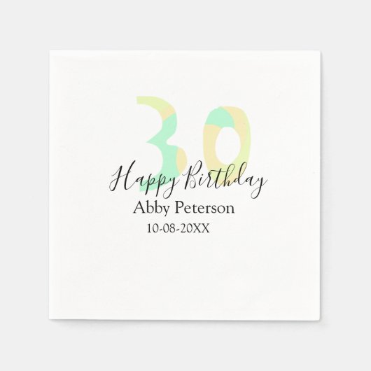30. Geburtstag fett geschriebene Buchstaben Pastel Serviette (Vorderseite)