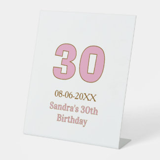 30. Geburtstag fett pink goldener Name Datum einfa Sockelschild
