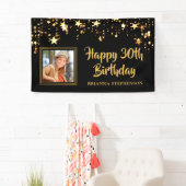 30. Geburtstag Foto Black Gold Stars Personalisier Banner (Insitu)