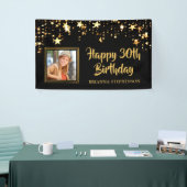 30. Geburtstag Foto Black Gold Stars Personalisier Banner (Messeveranstaltung)