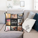 30. Geburtstag Foto Collage Frau schwarz Kissen<br><div class="desc">Ein einzigartiges Geschenk für eine Frau 30. Geburtstag,  feiert ihr Leben mit einer Collage von 8 Ihrer eigenen Fotos,  Bilder. Personalisieren und fügen Sie ihren Namen,  Alter 30 und ein Datum. Ein schicker schwarzer Hintergrund. Graue und weiße Buchstaben und Zahlen. Der Name ist mit einem modernen handgeschriebenen Stilskript geschrieben.</div>