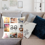 30. Geburtstag Foto Collage Frau Weiß Kissen<br><div class="desc">Ein einzigartiges Geschenk für eine Frau 30. Geburtstag,  feiert ihr Leben mit einer Collage von 8 Ihrer eigenen Fotos,  Bilder. Personalisieren und fügen Sie ihren Namen,  Alter 30 und ein Datum. Ein schick weißer Hintergrund. Graue und schwarze Buchstaben und Zahlen. Der Name ist mit einem modernen handgeschriebenen Stilskript geschrieben.</div>