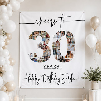 30. Geburtstag Foto-Collage Hintergrund groß Wandteppich