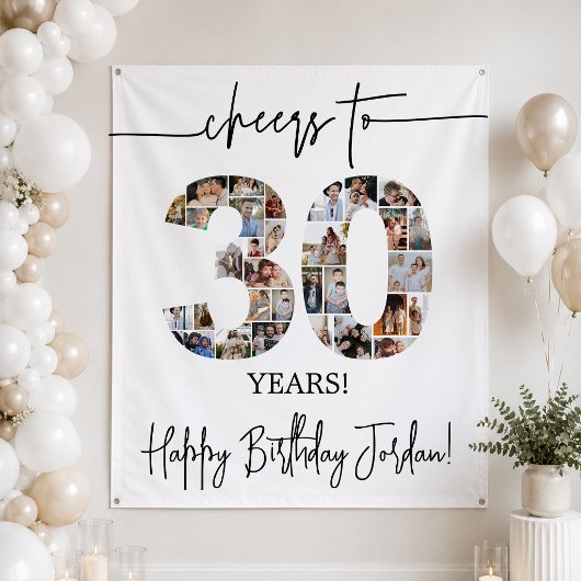 30. Geburtstag Foto-Collage Hintergrund groß Wandteppich