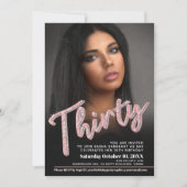 30. Geburtstag Foto Drehbuch Glitzer pink Einladung (Vorderseite)