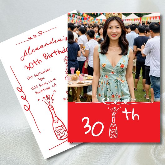 30. Geburtstag Foto Handgezeichnetes Weißes Weiß W Einladung