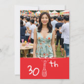 30. Geburtstag Foto Handgezeichnetes Weißes Weiß W Einladung (Rückseite)