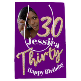 30. Geburtstag Foto Imitate Gold Silber lila Mittlere Geschenktüte