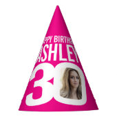30. Geburtstag Foto personalisiert weiß heiß rosa Partyhütchen (Vorderseite)
