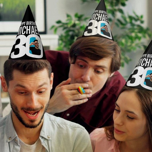 30. Geburtstag Foto personalisiert weiß schwarz Partyhütchen