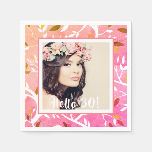 30. Geburtstag Foto rosa botanisch Serviette (Vorderseite)