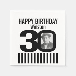 30. Geburtstag Foto schwarz Streifen Foto Serviett Serviette