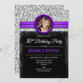30. Geburtstag Foto - Silberschwarz Lila Einladung (Vorne/Hinten)