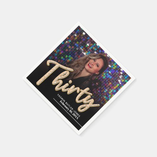 30. Geburtstag Foto-Skript Gold Serviette (Ecke)