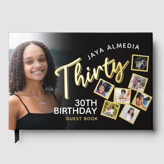 30. Geburtstag Fotos schwarzes Gold Gästebuch (Vorderseite)
